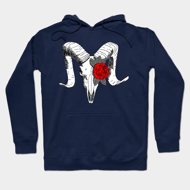 Ram skull with roses Hoodie by finegoddamnit